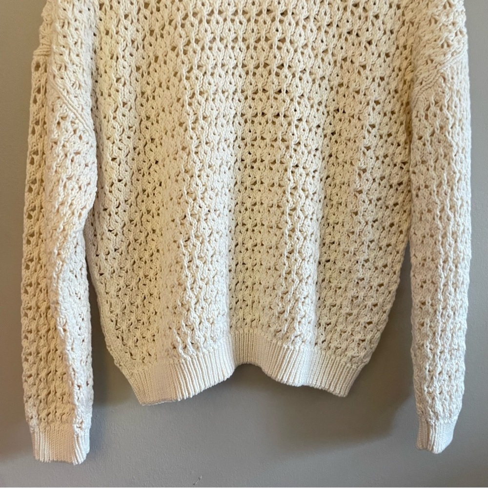 Denver Hayes Cream Open-Knit Drop Shoulder Crewneck Sweater โ Large Like New - Picture 13 of 16